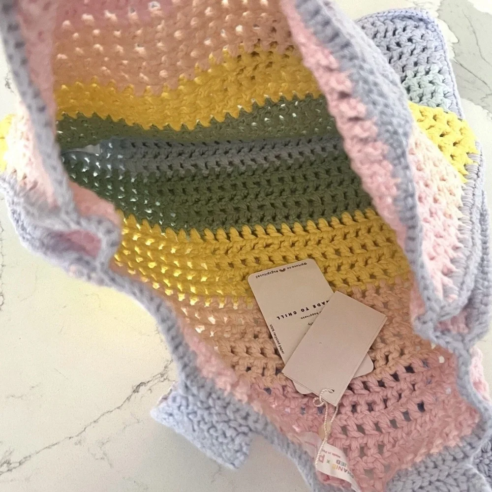 NWT Pitusa X Stephanie Gottlieb Multicolor Pastel Crochet Tote Bag - Picture 2 of 5